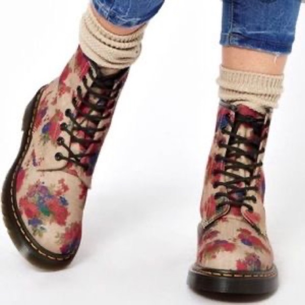 DR. MARTENS Doc Martens Ankle Boots Floral Textile Pink Purple Size 6